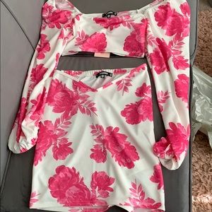Pink and White Floral Skirt Set
